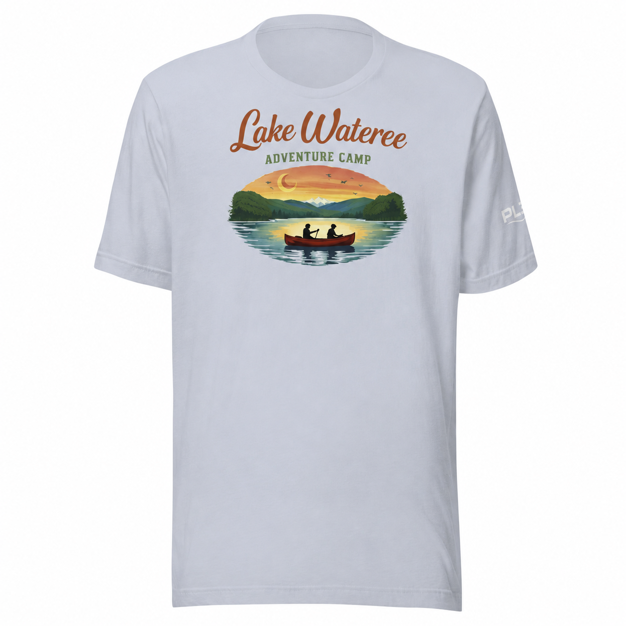 Front view of the Lake Wateree Adventure Camp T-shirt with artwork positioned high on the chest