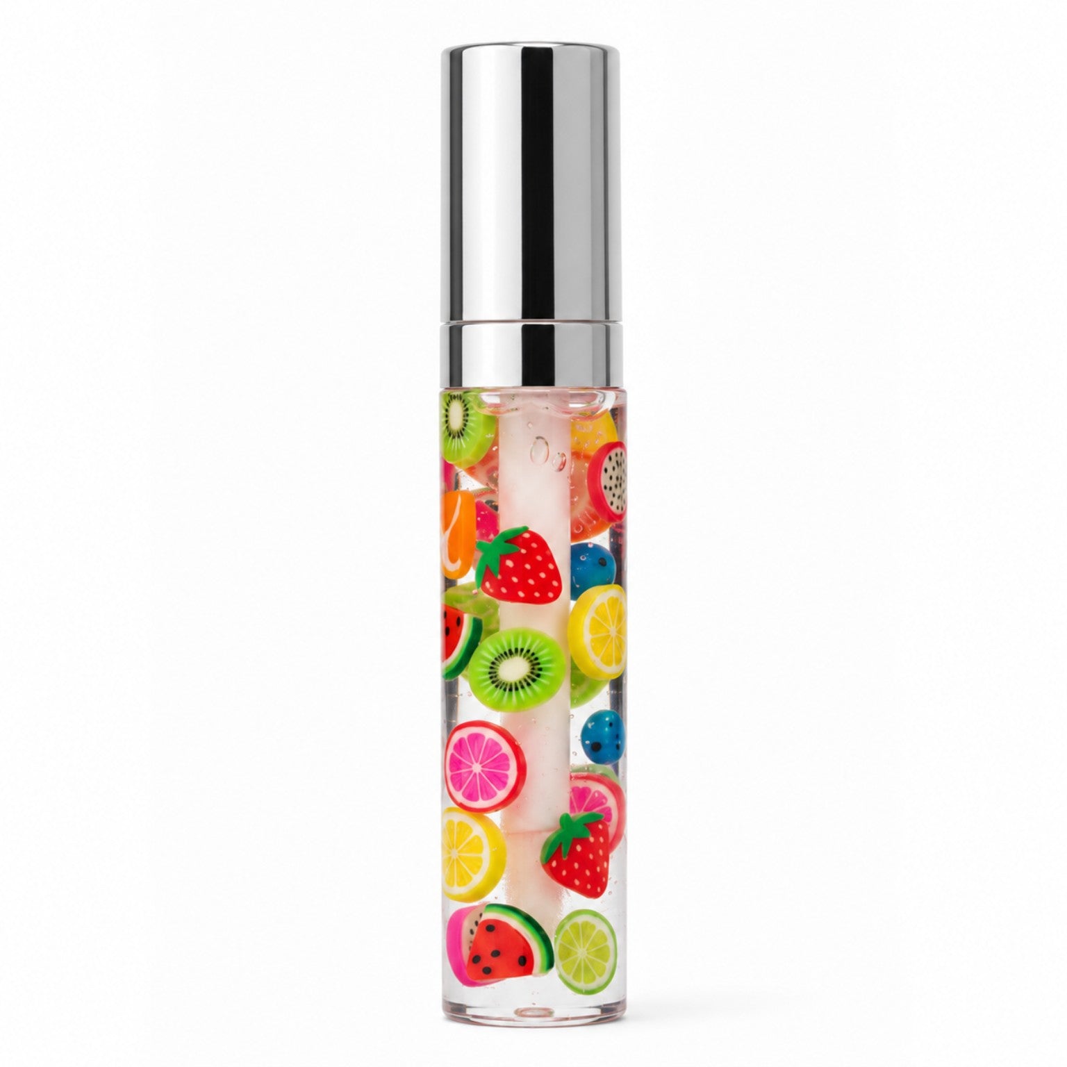PL3 House of Drip Fruity Drip clear lip gloss tube with mixed fruit pieces