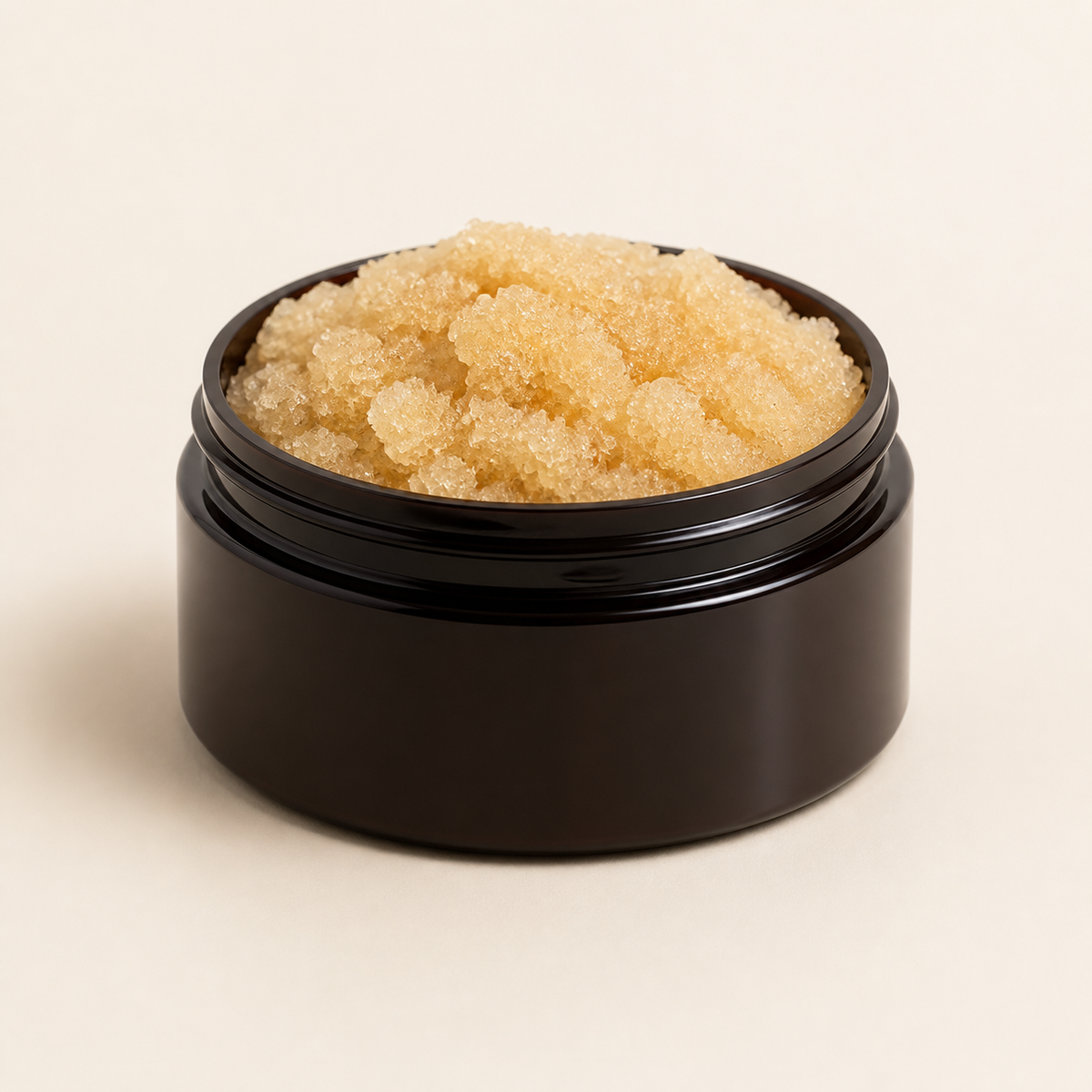 Oatmeal Milk and Honey Brown Sugar Scrub 8 oz jar on warm ivory background