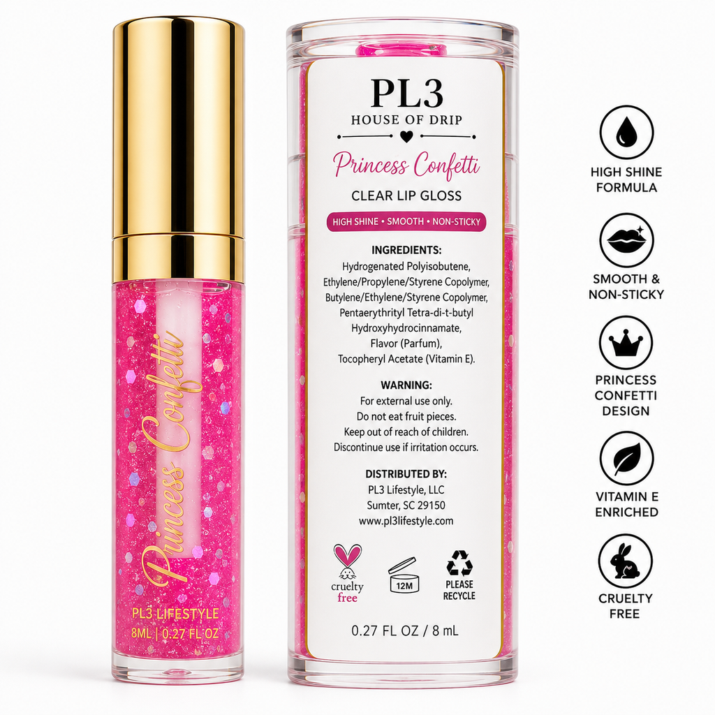 PL3 House of Drip Princess Confetti Clear Lip Gloss – 8 mL