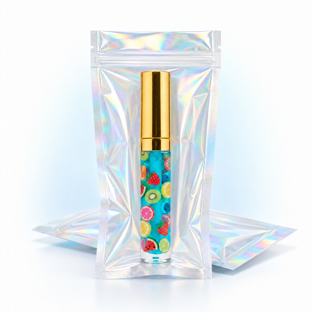 PL3 Smerry Berry Drip blue fruit-slice lip gloss in holographic gift-ready packaging